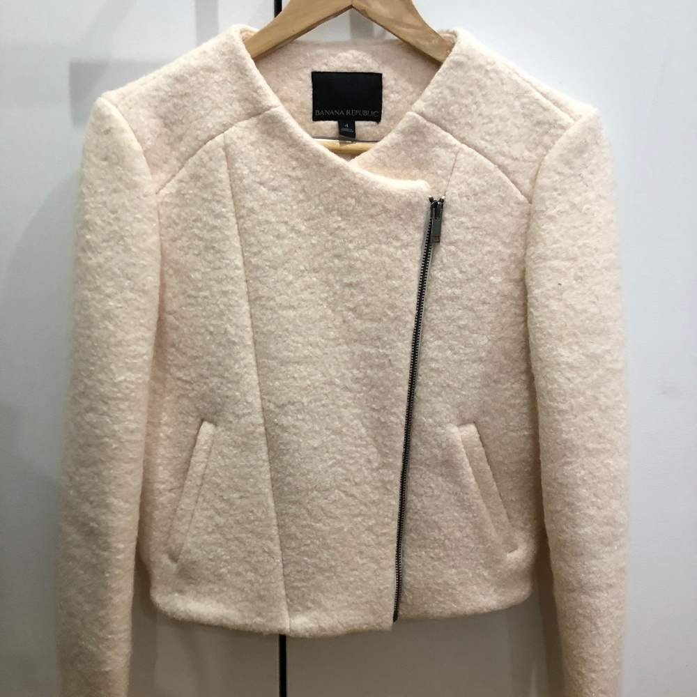 Banana Republic Cream Moto Wool Jacket